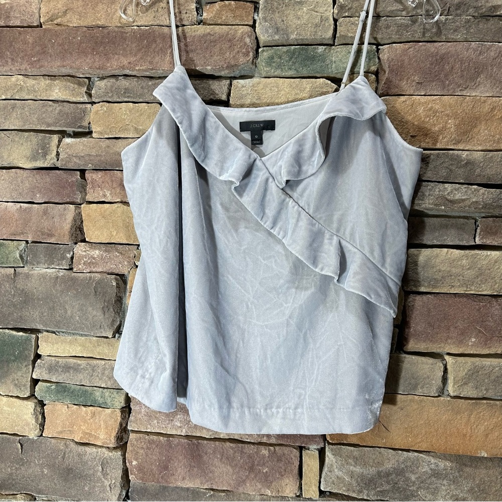J Crew Women's Velvet Ruffle Going Out Camisole Tank Top Gray Size 10
